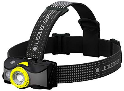 Ledlenser MH7 Outdoor Stirnlampe LED, Schwarz/Gelb, aufladbar mit Akku, 600 Lumen, fokussierbar, Leuchtdauer bis 60h, Rotlicht, 2xAA Batteriebetrieb möglich, Transportsperre, Kopflampe
