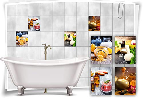 Medianlux Fliesen-Aufkleber SPA Wellness Kerze Bade-Salz Öl Gelb Grün Rot Blumen Bad WC Deko Digitaldruck Sticker, 20x25cm fp5p316h-99185
