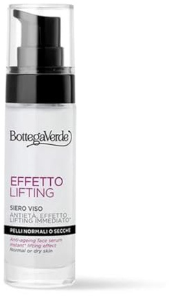 Bottega Verde - Effetto Lifting, Siero Viso Antietà, 30 ml, con Acido Ialuronico ed Estratto di Fior di Loto, Trattamento Levigante con Effetto Lifting Immediato, Ideale per Pelli Normali o Secche
