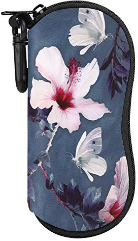 MoKo Custodia per occhiali da sole, custodia per occhiali da sole, custodia in neoprene, custodia per occhiali con clip, anti-graffio e antipolvere, supporto per occhiali da sole, fiori e farfalle