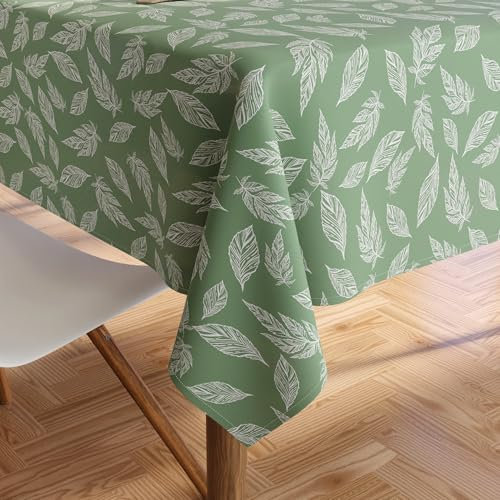 Encasa Homes Bedruckte Tischdecke 142 x 230 cm für 6 to 8 Seater Esstisch, 100% Baumwolle, maschinenwaschbar, strapazierfähig, rechteckig, für Zuhause, Restaurant, Bankett - Big Leaves Green