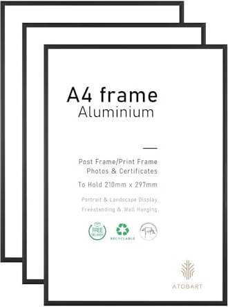 Lot de 3 cadres photo A4 - 21 x 30 cm - Cadre photo noir - Cadre pour montage mural ou de table (aluminium noir, A4, lot de 3)