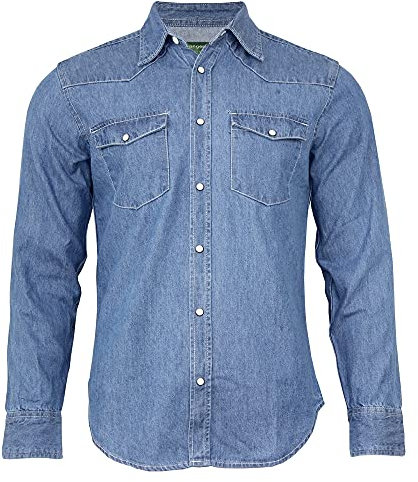 Hanger Lane Men's Long Sleeve Western Traditional Regular Fit Casual Flap Pocket Denim Shirt Top (Light Blue, XL, x_l)
