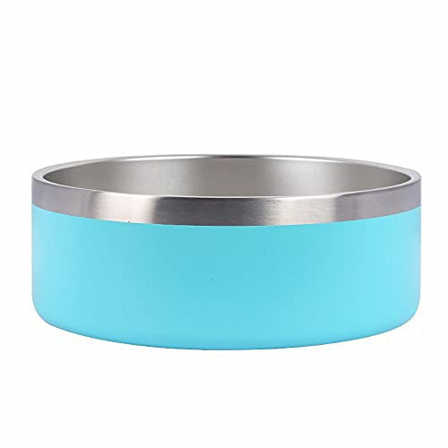 Gteller 304 Stainless Steel Double Wall Dog Bowls, BPA Free Non-Slip Pet Dishes,Cat Food& Water Bowl with Rubber Base No Spill (64oz, Light Blue)