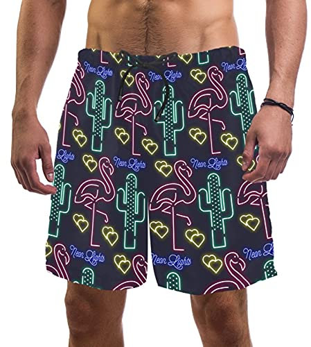 Short de bain pour homme avec doublure en maille Motif flamant rose fluo, multicolore, XL