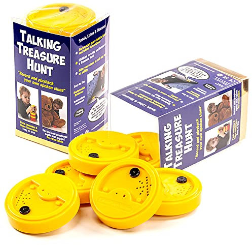 Talking Products, Talking Tins Treasure Hunt Game for Kids, Includes 6 Yellow Talking Tins Voice Recorders. 20 Seconds. Ideal for Educational Speaking and Listening Classroom Activities in Schools