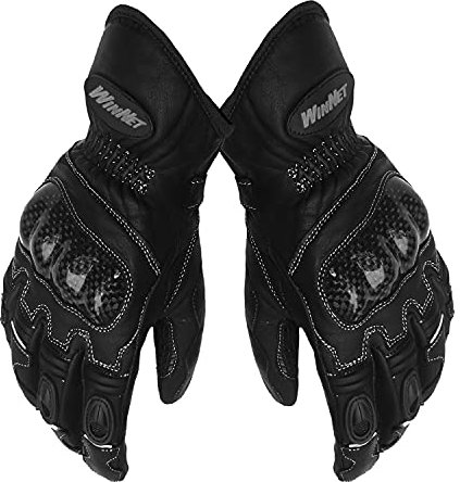 WinNet Guanti donna femminili da moto in pelle con protezioni invernali motociclista imbottiti felpati colore nero (nero, L)