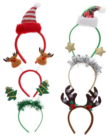Lurrose Weihnachten Stirnband Weihnachten Baum Mode Stirnband Weihnachten Rentier Kostüm Stirnbänder Weihnachten Stirnbänder für Kinder Erwachsene Party Favors 6 PCS