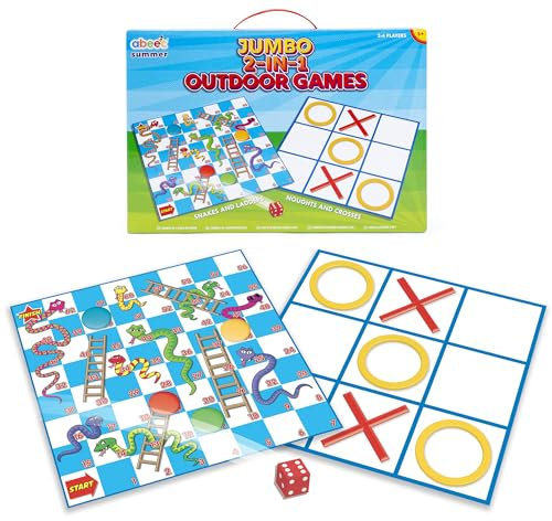 abeec Jumbo 2 in 1 Outdoor Games - Snakes and Ladders Game for Kids and Noughts and Crosses - Giant Games for Garden - Fun Garden Games for Children - Summer Giant Lawn Games