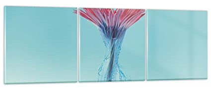 Wandbilder Dekoration Wohnzimmer Rosa Gänseblümchen Tinte Mehrteilige Bilder auf Glas 150x50cm Glasbild Schlafzimmer Küche Set 3 teilige Wand Kunstdruck Art Groß XXL Wanddeko Modern GCA150x50-4537