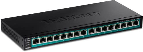 TRENDnet, TPE-TG161H, Commutateur Gigabit PoE+ 16 Ports, 16 Ports Gigabit PoE+, Budget PoE 120 W, jusqu'à 30 W par Port, Supports de Montage en Rack 1U 19 Inclus, sans Ventilateur, Noir