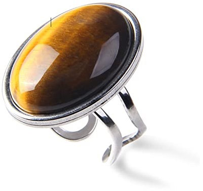 Natursteinring Silber Aventurin Ring Großer Cabochon Offener Ring Verstellbarer Herren- Und Damen Sexschmuck,1 Tigerauge
