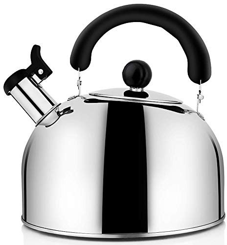 Jufjsfy Té Caldera Stovetop Whistling Pot, Teteras de Té de Acero Inoxidable Teteras para Estufa, 4.3Qt (4 litros) de Gran Capacidad Base de Cápsula