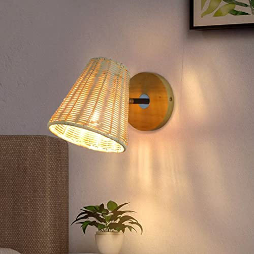 DUNMW Applique murale en rotin tissé à la main Abat-jour en rotin Éclairage mural Style pastoral Luminaire Applique murale Veilleuse Lampe de chevet pour chambre, couloir, porte