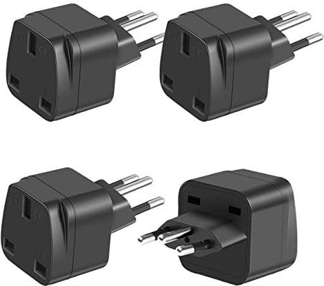 LUKELI 4 Pack UK to Switzerland Plug Adapter Swiss Adaptor Plug- Compact & Lightweight for Travel Plug Adapter UK to Swiss, Jordan, Liechtenstein, Madagascar, Rwanda (Black 4 Pack)