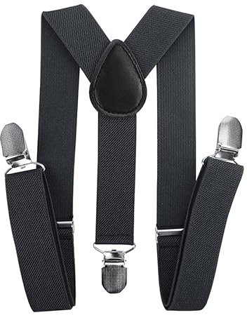 axy Kinder Jungen Hosenträger-Y Form breit 2,5 cm mit 3 Starken Clips, kombinierbar mit Fliege - Uni Farben HTK25-1 (für Jungen (7-12 Jahre alt), Dunkelgrau)