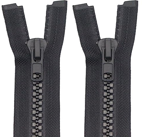 MebuZip 2 cerniere lampo in plastica da 100 cm, #10, divisibili, 8,5 mm (DK2T) | Cerniera grande nera per giacche, cappotti