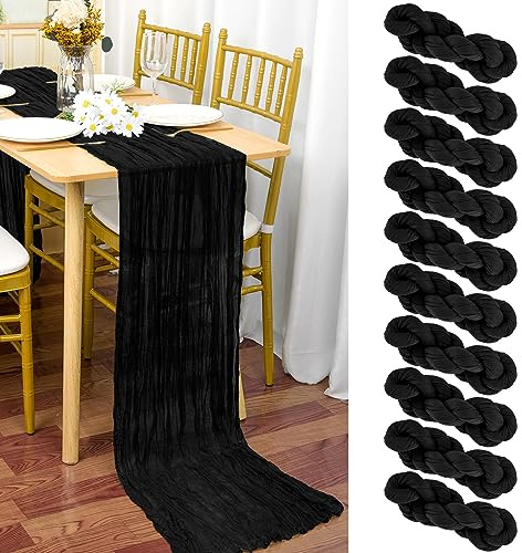 10 Stück Seihtuch-Tischläufer Schwarz, 90 x 300 cm - Rustikaler Gaze-Stoff Boho-Tischläufer Käsetuch Cheesecloth Hochzeit Tischdecke für Hochzeitsfeier Brautparty Tischdekoration