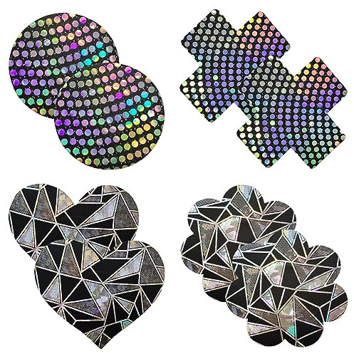 SwirlColor Brustwarzen Abdeckung Selbstklebende Lustige Personalisierte Sexy Satin Unsichtbare Brust Blüten Brustwarzen Aufkleber 4 Paare (Schwarz)