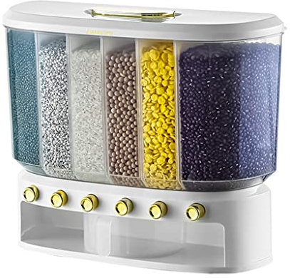 TEmkin Candy Dispenser Machine Rice Dispenser 6 Grid 6-Grid Kitchen Food Dispenser With Button Wall Mount Bucket For (Color : Wit, Size : 42 * 16 * 36cm) (Vert 42 * 16 * 36cm)