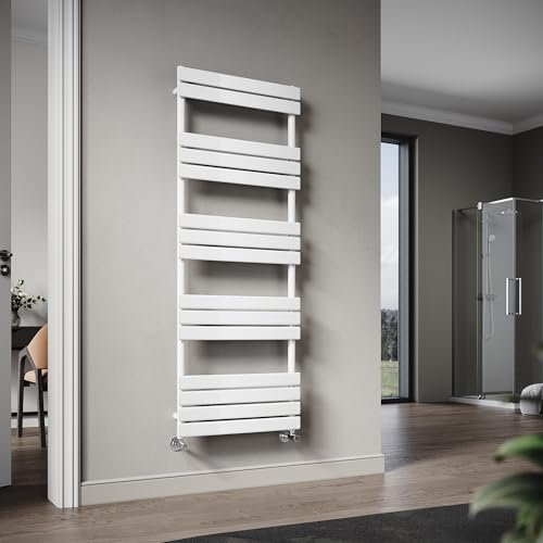ELEGANT Flat Panel Heated Towel Rail White Bathroom Wall Mounted Ladder Radiator 1600 x 600 mm Modern Central Heating Towel Warmer
