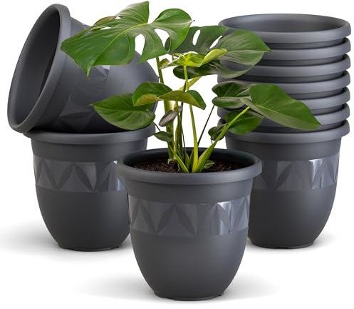 Plastard Übertopf 10er Set Durchmesser 30 cm Anthrazit Blumentopf für Innen und Außen aus Kunststoff Pflanztopf für Balkon Terrasse Pflanzkübel Kräutertopf