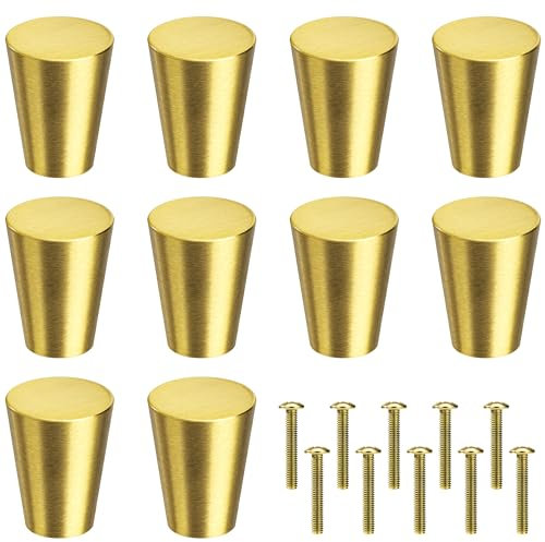MengH-SHOP Möbelknöpfe Konisch Möbelgriff Goldene Messing Schubladengriff Kabinett Knöpfe mit Schraube für Schrank Kleiderschrank Schublade Küche 15 * 19mm 10 Stück