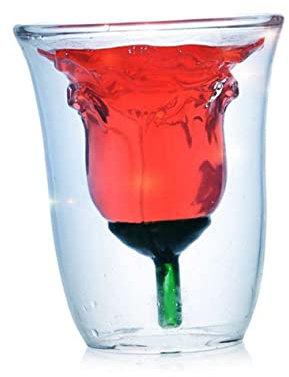 Cabilock Verre à Vin Double Couche en Verre Borosilicate en Forme de Fleur de Rose 180 Ml pour Cocktails à La Rose Bière Whisky
