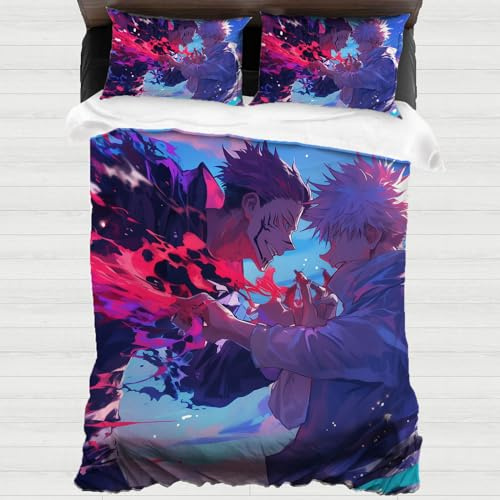 XYOK Gojo Bettwäsche-Sets Sukuna Kinder Bettbezug + 2 Kissenbezug, Anime Steppdeckenbezug Mit Reißverschluss Schlafzimmer dekorative Geschenke (Gojo2, 135x200cm)