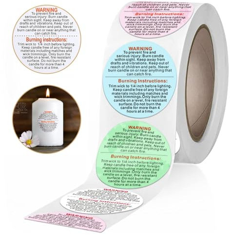500 Stück Kerzen-Warnetiketten – 3,8 cm runde Sicherheitsetiketten in 4 Farben für Kerzengläser, Dosen und Behälter – Warnaufkleber für Wachsschmelzen und Kerzenherstellung