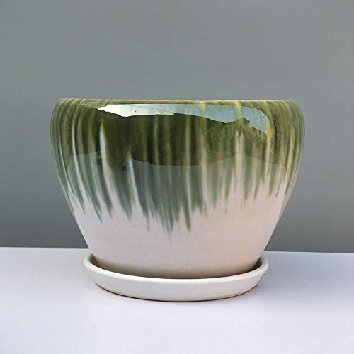 Extra großer Keramik-Blumentopf, Ofen, Variable Glasur, schalenförmiger Übertopf, Orchideen-Grün-Blumentopf, wasserabsorbierender, atmungsaktiver Bonsai-Topf (grün, 18 cm)