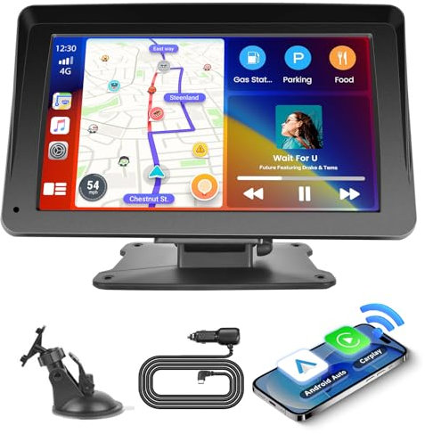Inefala 7 Pulgadas Inalámbrico Carplay Estéreo para Coche, Pantalla Táctil Portátil Carplay y Android Auto, Enlace a Espejo, Bluetooth, AUX/TF/FM, Control por Voz
