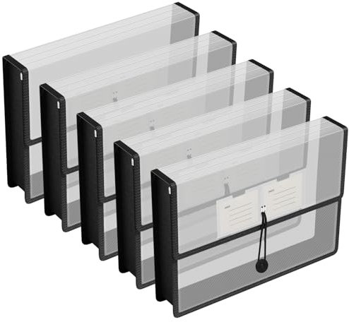 FYY Dokumententasche A4,Dokumentenmappe A4 Kunststoff Sammelmappen mit Umschlag Mappe Wasserdicht Druckknopf Sichttasche Dokumenten mit Etiketten für Büro, Schule, Haus,5 Stück