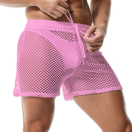 YUFEIDA Boxer pour homme en résille avec cordon de serrage - Short actif - Décontracté - Respirant - Legging de sport pour homme, Boxer rose, XL