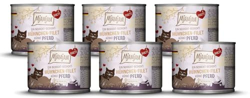 MjAMjAM - Premium Nassfutter für Katzen - Duett - Hühnchen-Filet küsst Pferd, 6er Pack (6x190g), getreidefrei