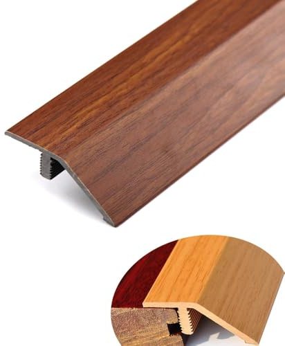 IMUNKT Rampes De Seuil en PVC, 90/120cm Barre De Seuil De Porte, Bande De Transition Au Sol/Carrelage/Moquette/Bois, Profils De Compensation De Réglage Hauteur 1-2cm(Thai Teak,L90cm)