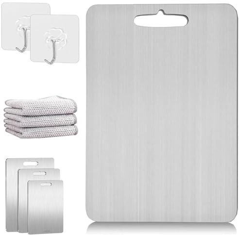 Yamato Schneidebrett, Yamato Schneidebrett Aus Reinem Titan FüR Die KüChe, Doppelseitiges Schneidebrett In LebensmittelqualitäT, Titan-Schneidematte Aus Japan (Silver, 39 x 28 cm)