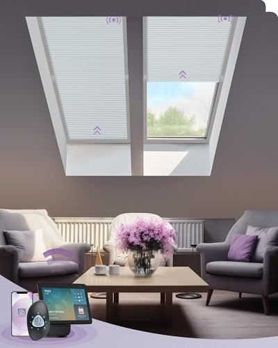 Graywind Elektrische Dachfenster Wabenplissee mit Bohren, nach Maß Motorisierte Thermo Plisseerollo kompatibel mit Alexa Google, Smart Verdunkelungsrollo Sonnenschutz für Decken Dächer, Weiß