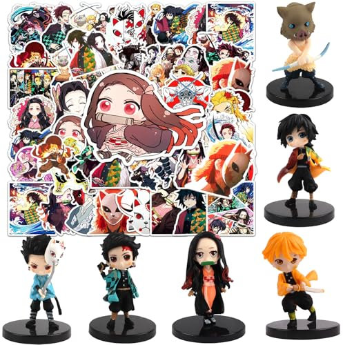 6 Pcs Demo Slaye Figuren Geburtstagsdeko, 50 Pcs Demo Slaye Aufkleber, Demo Slaye Spielzeug Figuren, Demo Slaye Kuchen Deko Figuren, Demo Slaye Tortenaufleger, Demo Slaye Figuren Cake Topper