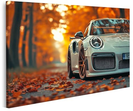islandburner Bild auf Leinwand Herbstlicher Porsche im Sonnenuntergang Bilder Wandbilder Poster