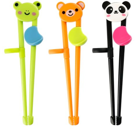 Lotsdonxia 3-Pack Kids Training Chopsticks – Learning Chopsticks Frog, Panda, and Bear Patterns BPA-Free Reusable Chopstick Helpers for Toddlers & Beginners