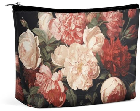 HEBVNJF Travel Makeup Bag Portable Cosmetic Bag Burning Soccer Ball Makeup Storage Bag for Women/girl, Bowl with Peonies and Rose, One Size