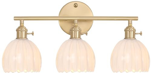 Shenmoyl Wandleuchte Innen, Spiegelleuchte Bad 3 Flamming, Wandlampe Vintage Gold Für Badezimmer Schlafzimmer Flur Wohnzimmer Weiß