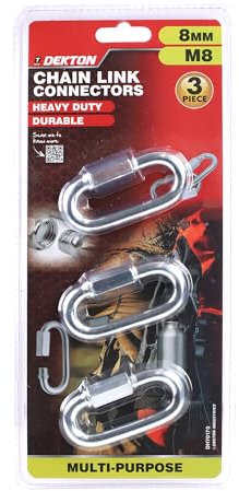 Dekton Kettengliederverbinder, 8 mm, robuste Metallglieder, ideal zum Sichern von Ketten und Seilen, rostbeständige Oberfläche, perfekt für den Außenbereich, industrielle Anwendungen, hohe Festigkeit