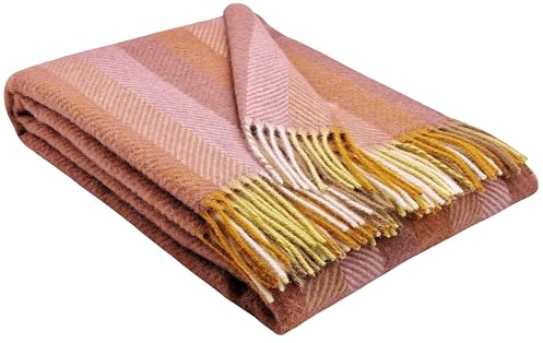 STTS International Wolldecke 100% Schurwolle Wohndecke 140 x 200 cm Tagesdecke Schurwolldecke Woll-Plaid Tirol in vielen Farben erhältlich (Rosa-Mehrfarbig (D-M))
