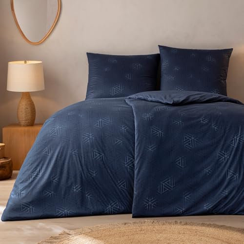 ESTELLA Mako Interlock Jersey Bettwäsche Pippa | 100% Baumwolle | trocknerfest und bügelfrei | 135x200 cm + 80x80 cm | Farbe: 606 - Indigo