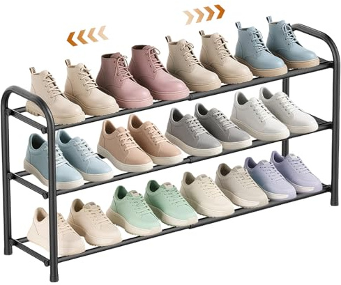 NBBENG Three layer adjustable shoe rack, lightweight storage shoe rack, comes with four anti slip foot covers, suitable for corridors, entrances, wardrobes, and corner spaces