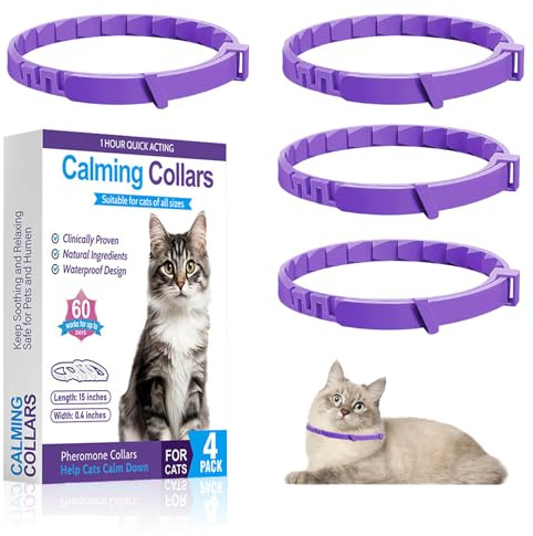 Swiftctrl Collar calmante para gatos, 4 piezas, antiestrés con feromonas naturales – Lavanda y manzanilla, ajustable (hasta 38 cm), 30 días de efecto, para gatitos y gatos adultos