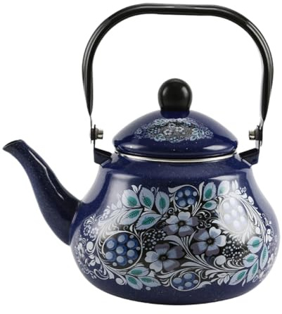 DECHOUS Bouilloire pour Cuisinière Émaillée 2,5l Bleu Paon à Grosse Capacité, Bouilloire Portable Résistante la Chaleur Bec Verseur, Théière Vintage Polyvalente pour Camping Cuisine