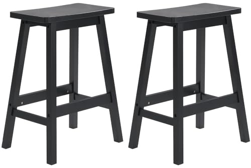 Bonnlo 2er Set Barhocker aus Kiefernholz mit Sattelsitz – Robuste & Langlebige Konstruktion, Ergonomischer Sattelsitz für Maximale Bequemlichkeit, bis 120 kg für Küche, Bar und Terrasse, Schwarz